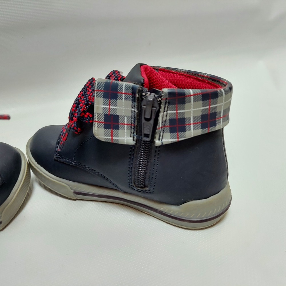 Disney Boys Mickey Mouse Boots Size 9 Navy Blue Preppy Plaid Trim Side Zip - Picture 7 of 11